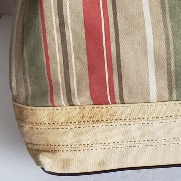 Large RELIC by FOSSIL Canvas Handbag Utility Boho Stripe Olive Red Vintage - Picture 15 of 16